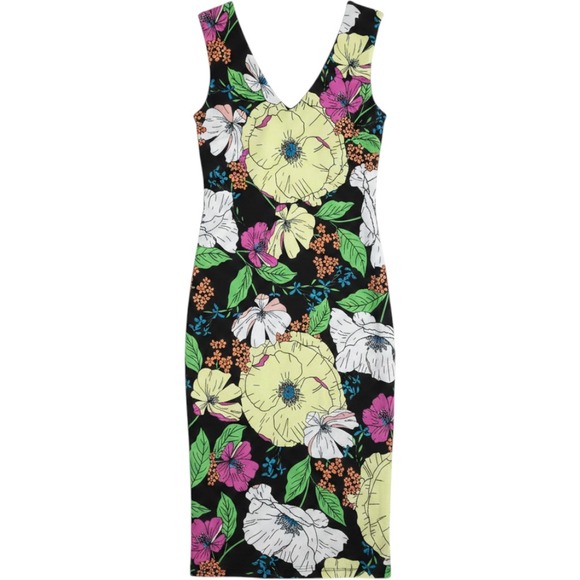 AFRM Dresses & Skirts - AFRM Floral Midi Dress Womens XS Black Green Pink V-Neck Sheath AED020850
